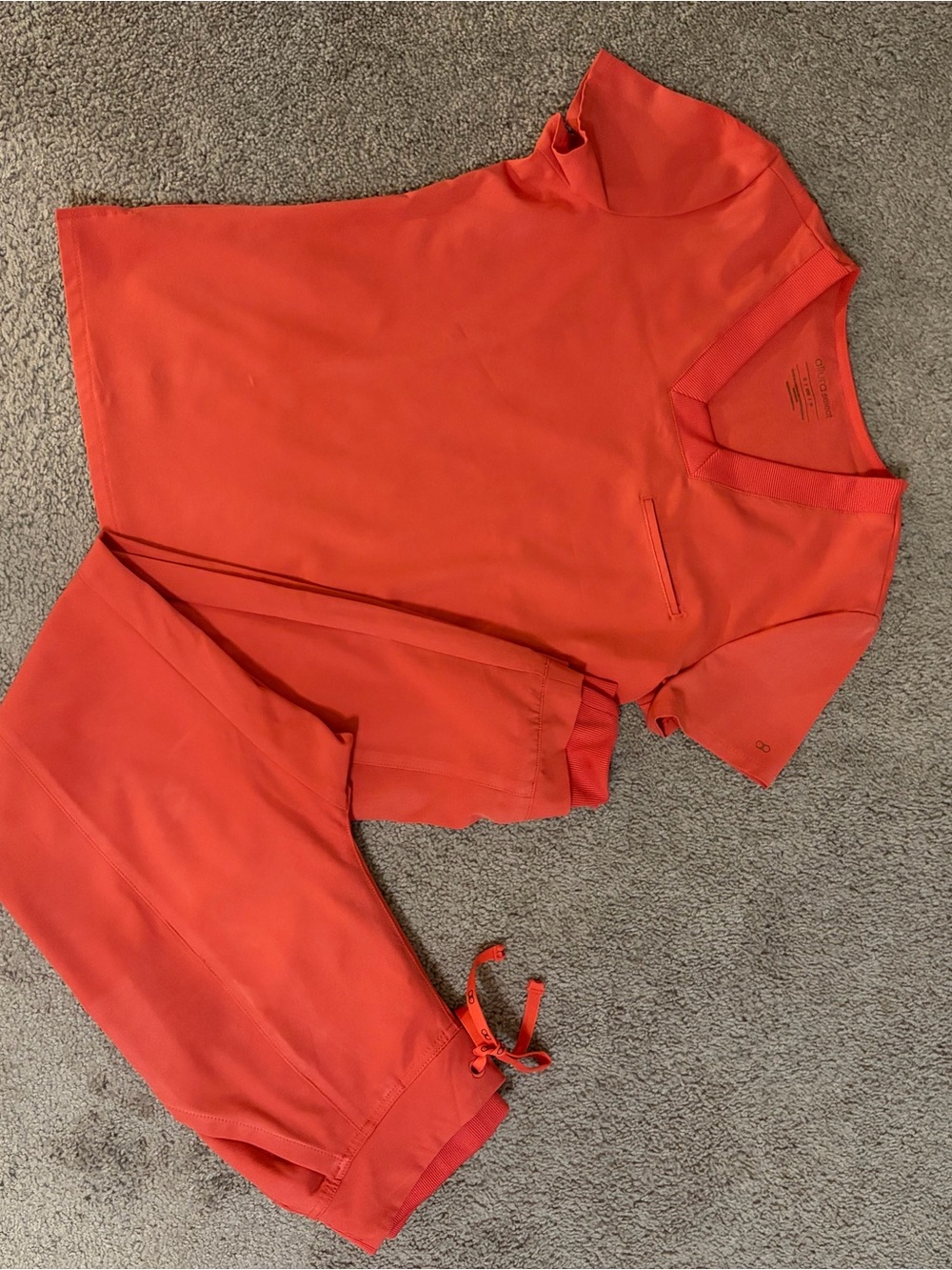 Allura Women’s Orangish-Red Scrub Set - V-Neck Top & Drawstring Pants